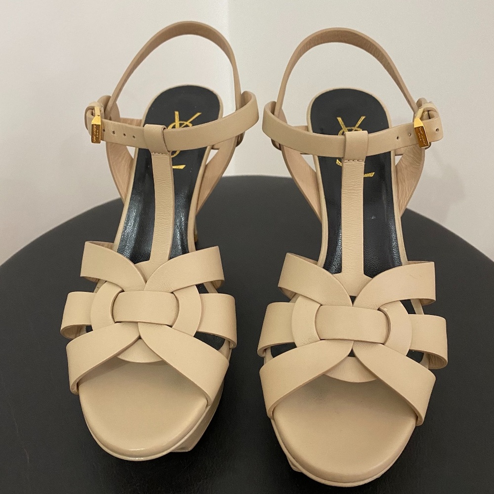 Beige Yves Saint Laurent Tribute Leather Stilettos